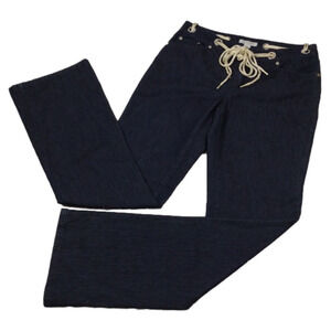 Boston Proper Blue Dark Wash Five Pocket Mid Rise Straight Light Flare Leg Jean